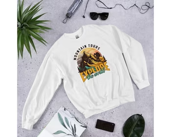 Mountain Sweatshirt, Mountain Tour Crewneck Sweatshirt, Cozy Camping Sweatshirt, Classic Fit Travel Sweater for Cold Weather